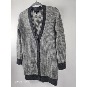 Womens sz XS, Banana Rebublic cardigan, with buttons, gray and  white